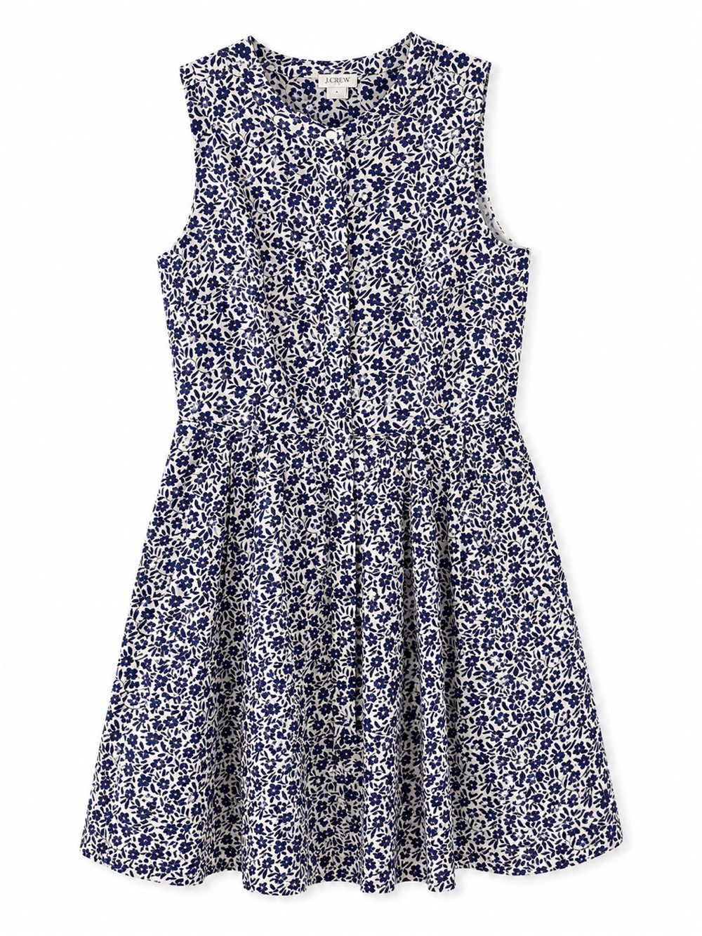 J.Crew Floral Sleeveless Fit Flare Dress Women Size 2 Blue White Linen Cotten - Picture 2 of 12